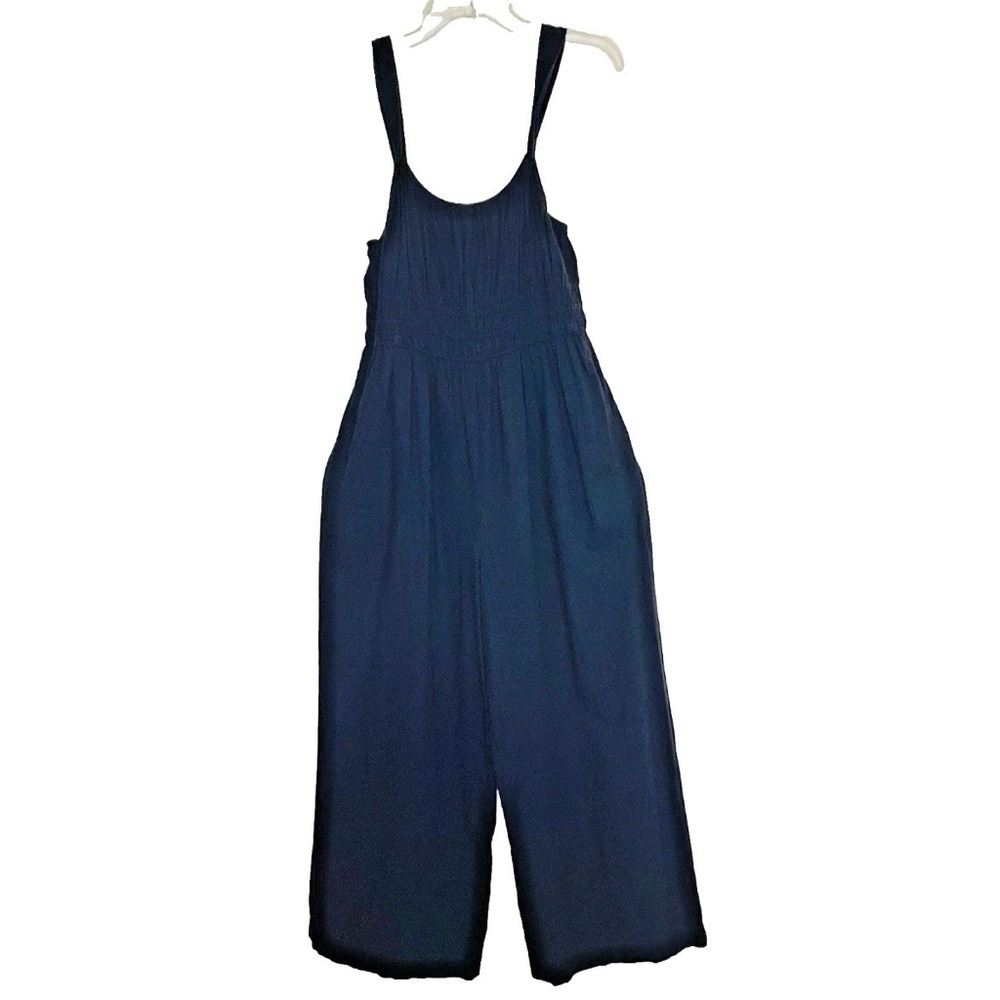 Madewell Navy Blue Linen-Blend Sophie Tank Wide-Leg Jumpsuit Pockets Sz Med